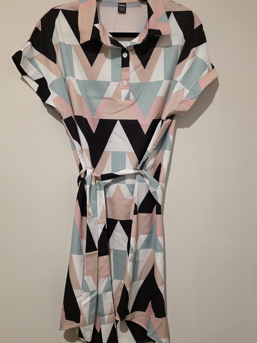 SHEIN Geometric Print Collared Shirt Dress Pink Blue Black Size L